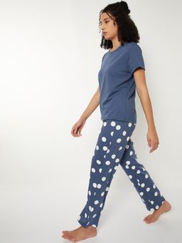 max - Women Polka Dot Printed Pyjama with T-Shirt Navy Blue