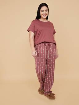 max - Women Printed Pyjama with T-Shirt Maroon