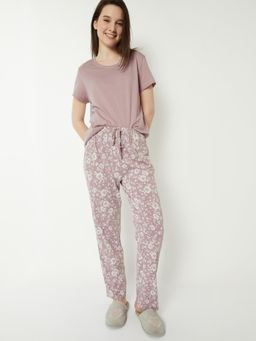 max - Women Floral Print Pyjama with T-Shirt Brown