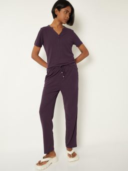 max - Women Textured Pyjama with T-Shirt Purple