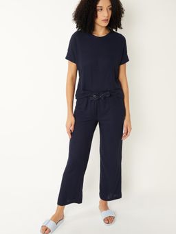 max - Women Ribbed Pyjama with T-Shirt Navy Blue