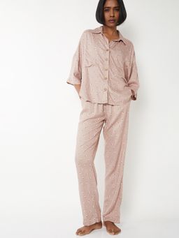 max - Women Printed Pyjama with Shirt Brown