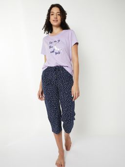 max - Women Printed Capri with T-Shirt Lavender