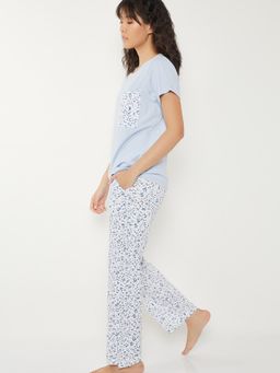 max - Women Floral Print Pyjama with T-Shirt Blue