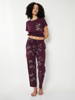max - Women Floral Printed Pyjama with T-Shirt Purple