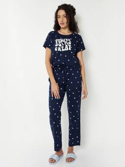 max - Women Printed Pyjama with T-Shirt Navy Blue