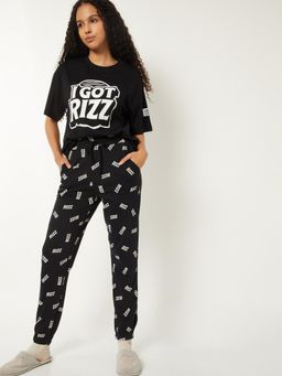 max - Women Printed Pyjama with T-Shirt Black