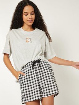 max - Women Printed Shorts with T-Shirt Grey