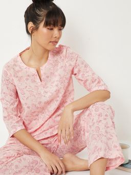 max - Women Pure Cotton Printed Pyjama with Top Pink