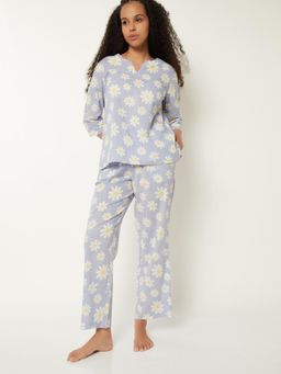 max - Women Pure Cotton Printed Pyjama with Top Blue