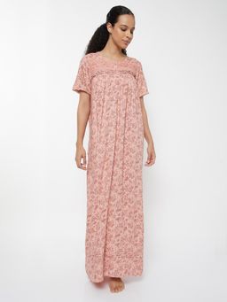 max - Women Floral Print Night Gown Peach