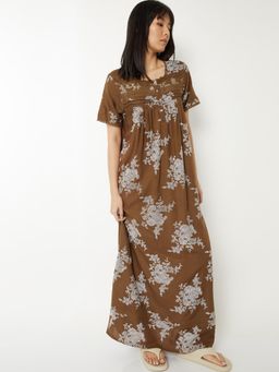 max - Women Printed Night Gown Brown