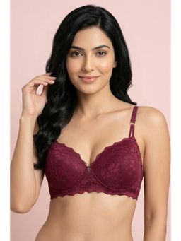 Zivame - Lace Affair Padded Non Wired 3/4Th Coverage Lace Bra - Raspberry Radiance