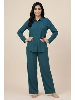Zivame - Mock Linen Woven Nightsuit - Mediterranean