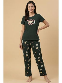 Zivame - Farm Lore Knit Cotton Pyjama With T-Shirt - Pine Grove