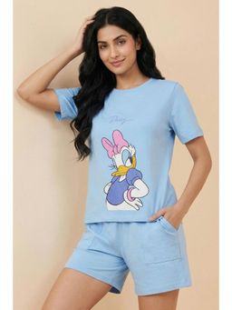 Zivame - Mickey And Friends Knit Cotton Loungewear Shorts With T-Shirt - Dutch Canal