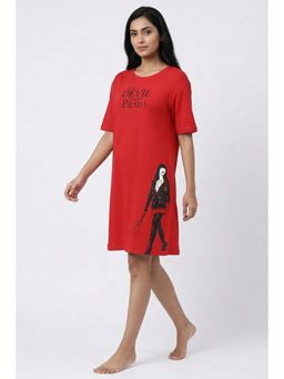 Zivame - Devil Wears Prada Knit Cotton Loungewear Dress - Flame Scarlet