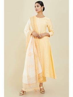Soch - Women Yellow Cotton Solid Plain Suit (Set of 3)