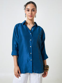 Moment Bombay - Teal Roadmap Silk Shirt