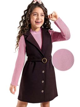 Hola Bonita - Knee Length Full Sleeves Dress With Belt And T-Shirt