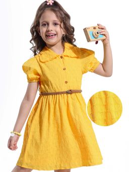 Hola Bonita - Knee Length Half Sleeves Dress With Belt