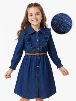 Hola Bonita - Knee Length Full Sleeves Dress With Belt