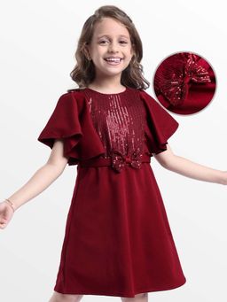 Hola Bonita - Knee Length Half Sleeves Sequinned Dress