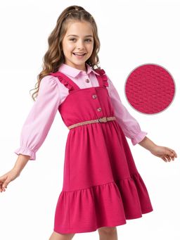 Hola Bonita - Knee Length Three Fourth Sleeves Dress With Belt