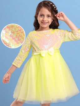 Hola Bonita - Knee Length Three Fourth Sleeves Sequinned Dress