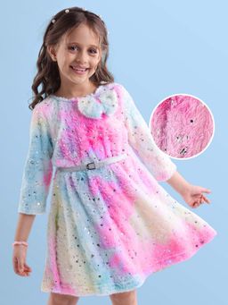 Hola Bonita - Knee Length Three Fourth Sleeves Dress With Belt