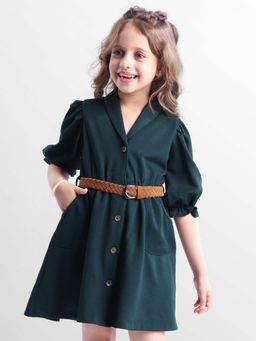 Hola Bonita - Knee Length Half Sleeves Dress With Belt