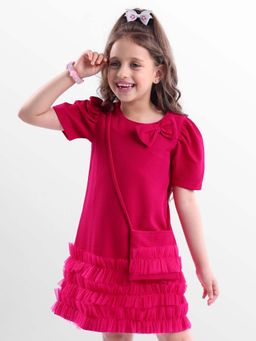 Hola Bonita - Knee Length Half Sleeves Dress With Bag