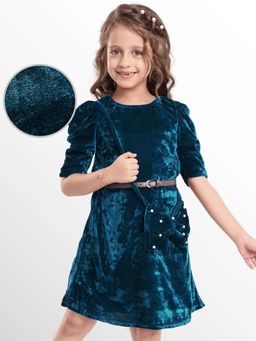 Hola Bonita - Knee Length Half Sleeves Dress With Sling Bag And Belt