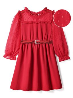 Hola Bonita - Knee Length Three Fourth Sleeves Dress With Belt