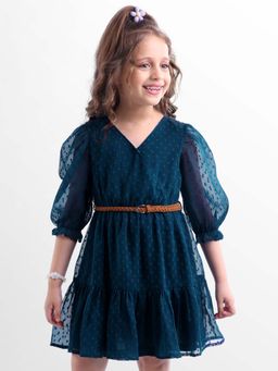 Hola Bonita - Knee Length Three Fourth Sleeves Dress With Belt