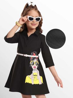 Hola Bonita - Knee Length Three Fourth Sleeves Dress With Belt