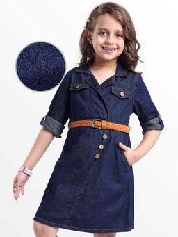 Hola Bonita - Knee Length Three Fourth Sleeves Dress with Belt