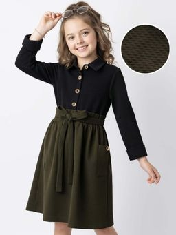 Hola Bonita - Knee Length Full Sleeves Dress With Belt