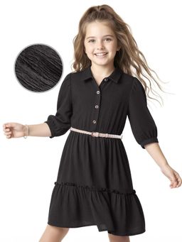 Hola Bonita - Knee Length Three Fourth Sleeves Dress With Belt