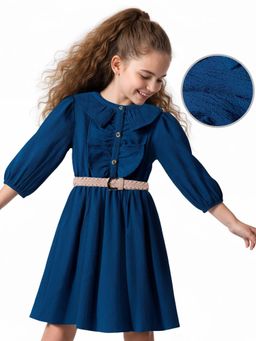 Hola Bonita - Knee Length Three Fourth Dress With Belt