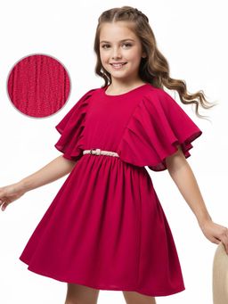 Hola Bonita - Knee Length Flared Sleeves Dress With Belt