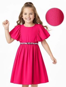 Hola Bonita - Knee Length Flared Sleeves Dress With Belt