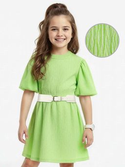 Hola Bonita - Knee Length Flared Sleeves Dress With Belt
