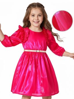 Hola Bonita - Knee Length Three Fourth Sleeves Dress With Belt