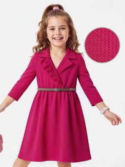 Hola Bonita - Knee Length Three Fourth Sleeves Dress With Belt