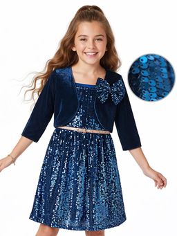 Hola Bonita - Knee Length Three Fourth Sleeves Sequinned Dress With Jacket Belt