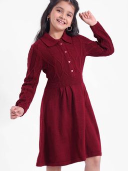 Hola Bonita - Knee Length Full Sleeves Collar Neck Dress