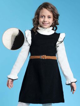 Hola Bonita - Knee Length Full Sleeves Textured Dress With Belt