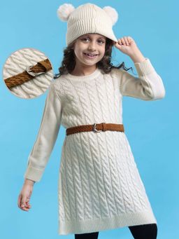 Hola Bonita - Knee Length Full Sleeves Dress With Belt