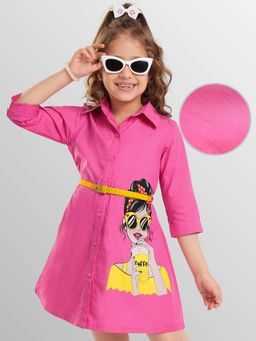 Hola Bonita - Knee Length Three Fourth Sleeves Dress With Belt